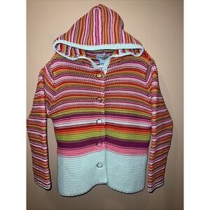 Organically Grown Multicolor Striped Knit Sweater Girls 5-6 Hooded Snap Front
